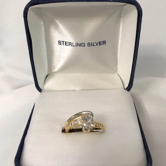 Yellow gold over sterling CZ ring. - Picture 3 of 5